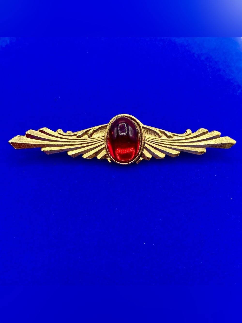 Gold Tone Glass Cabochon Bar Brooch